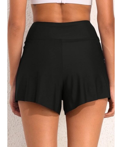 Women's 3" High Waisted Bikini Bottoms UPF 50+ Tummy Control Ruched Board Shorts with Pocket Black $15.71 Swimsuits