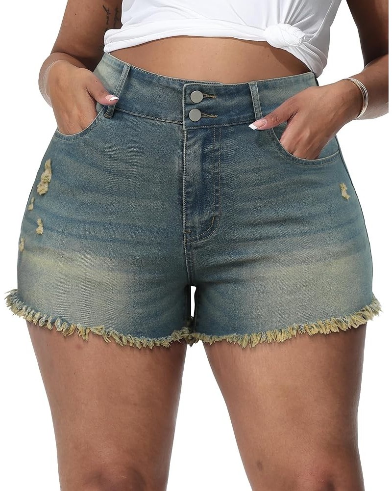 Womens Plus Size Denim Shorts High Waisted Stretchy Ripped Jean Shorts Casual Frayed Raw Hem Short Jeans Retro-759 $19.59 Shorts