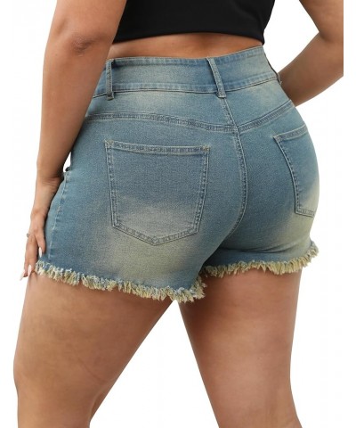 Womens Plus Size Denim Shorts High Waisted Stretchy Ripped Jean Shorts Casual Frayed Raw Hem Short Jeans Retro-759 $19.59 Shorts