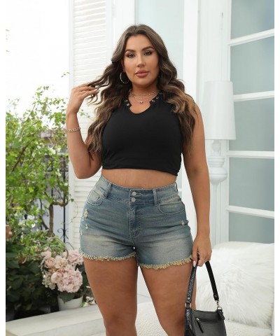 Womens Plus Size Denim Shorts High Waisted Stretchy Ripped Jean Shorts Casual Frayed Raw Hem Short Jeans Retro-759 $19.59 Shorts