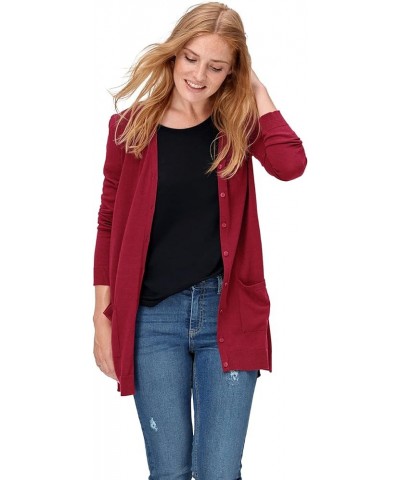 Women's Plus Size Boyfriend Cardigan Sweater Maroon Red $25.06 Sweaters