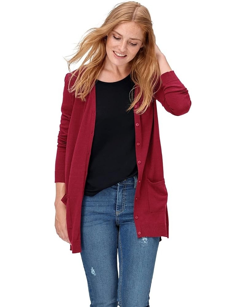 Women's Plus Size Boyfriend Cardigan Sweater Maroon Red $25.06 Sweaters