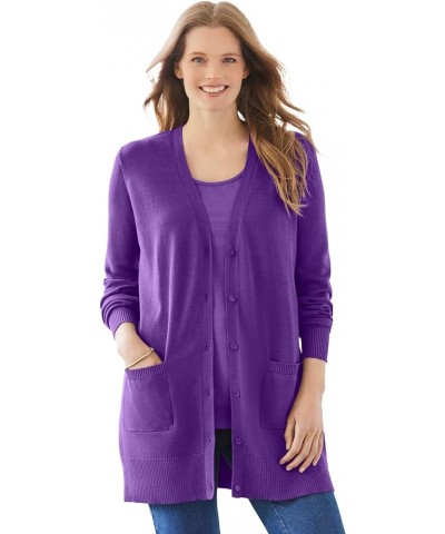 Women's Plus Size Perfect Longer-Length Cotton Cardigan Sweater Radiant Purple $22.13 Sweaters