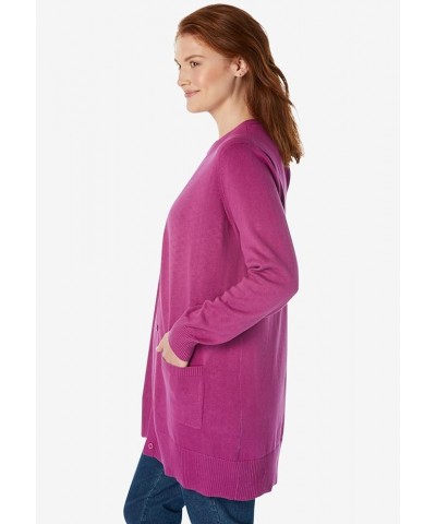 Women's Plus Size Perfect Longer-Length Cotton Cardigan Sweater Radiant Purple $22.13 Sweaters