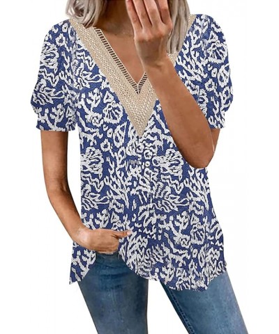 Womens Tops Casual Cute Tops Puff Sleeve Summer Tops 2024 Trendy Floral Print Lace V Neck Short Sleeve Shirts D Lace Print 1 ...