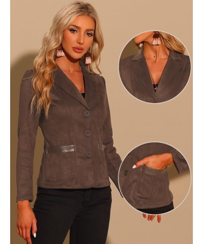 Faux Suede Blazer for Women's Lapel Collar Button Front Long Sleeve Jacket Brown $30.14 Coats