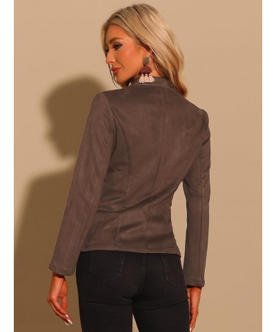 Faux Suede Blazer for Women's Lapel Collar Button Front Long Sleeve Jacket Brown $30.14 Coats