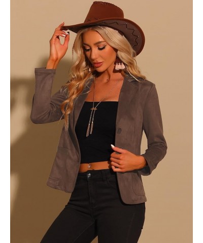 Faux Suede Blazer for Women's Lapel Collar Button Front Long Sleeve Jacket Brown $30.14 Coats