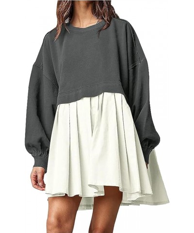 Womens Dress 2023 Trendy Long Sleeve Large Size Crewneck Pullover Tops Relaxed Fit Sweatshirts Mini Dresses Off-white $18.89 ...