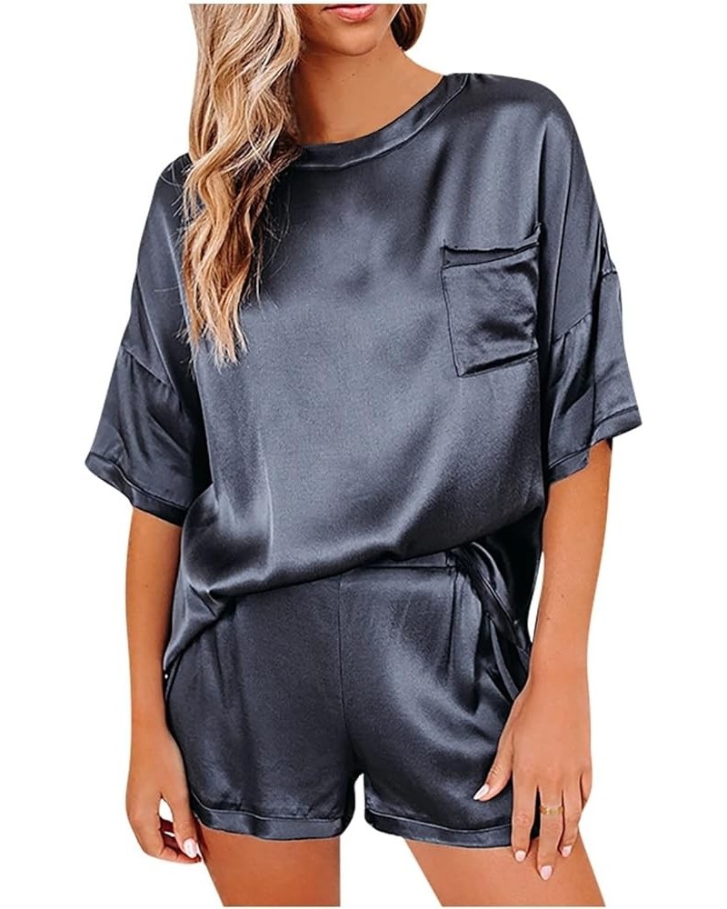 Pajama Sets for Women 2 Piece Casual Pajamas Housewear Short Sleeved Shorts Loose Two-piece Suit 2-navy $12.00 Sleep & Lounge