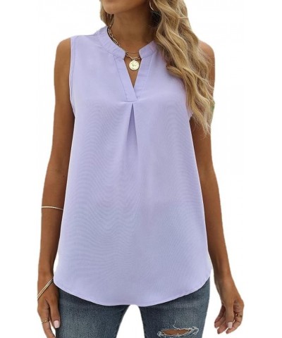 Womens Tank Tops V Neck Pleated Sleeveless Summer Shirts Loose Casual Blouses Purple $10.79 Tops