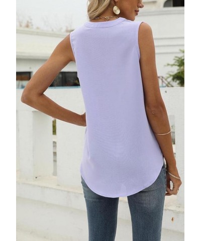 Womens Tank Tops V Neck Pleated Sleeveless Summer Shirts Loose Casual Blouses Purple $10.79 Tops