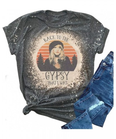 Back to The Gypsy That I was T Shirts for Women Vintage Bleached Casual T Shirts Funny Rock Music Graphic Tops Blouse Grey $9...