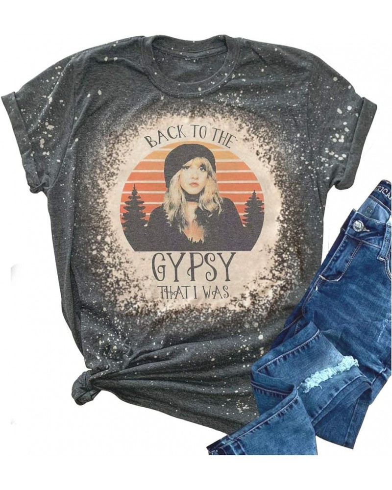 Back to The Gypsy That I was T Shirts for Women Vintage Bleached Casual T Shirts Funny Rock Music Graphic Tops Blouse Grey $9...