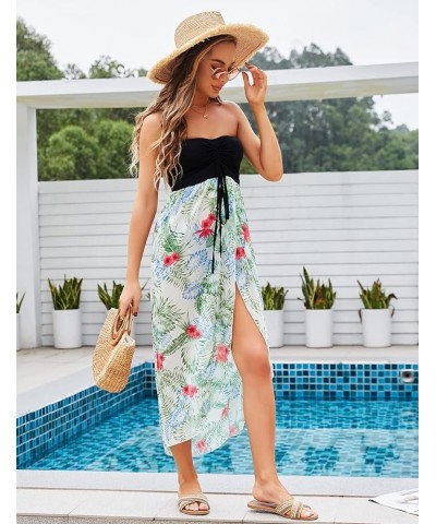 Women's Chiffon Off Shoulder Summer Beach Swimsuit Cover ups Sundress Strapless Dress 1 White Leaf $15.36 Swimsuits