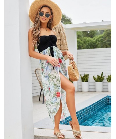 Women's Chiffon Off Shoulder Summer Beach Swimsuit Cover ups Sundress Strapless Dress 1 White Leaf $15.36 Swimsuits