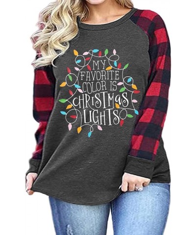 Plus Size Christmas Shirt Women My Favorite Color is Christmas Lights T-Shirt Xmas Holiday Raglan 3/4 Sleeve Tee Top Plaid $1...