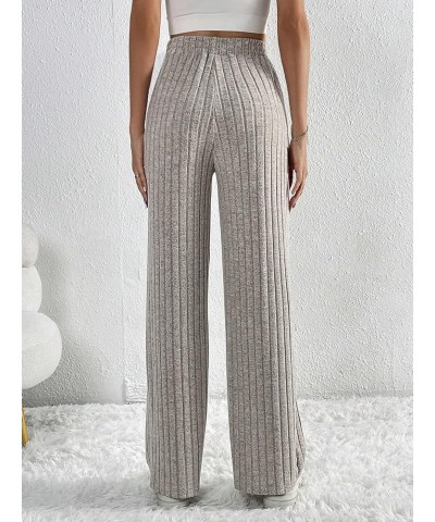 Women's Casual Drawstring Elastic Waisted Trousers Ribbed Knit Straight Leg Long Pants Apricot $15.05 Pants