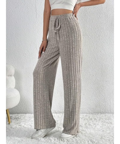 Women's Casual Drawstring Elastic Waisted Trousers Ribbed Knit Straight Leg Long Pants Apricot $15.05 Pants