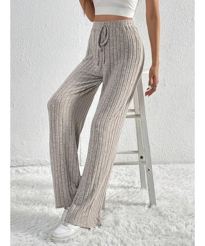 Women's Casual Drawstring Elastic Waisted Trousers Ribbed Knit Straight Leg Long Pants Apricot $15.05 Pants