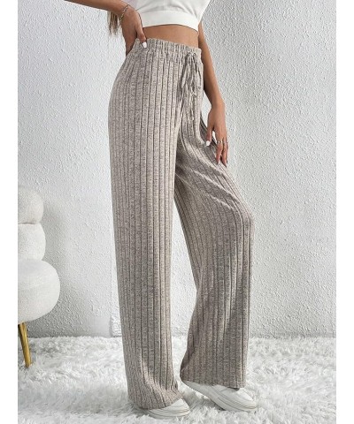 Women's Casual Drawstring Elastic Waisted Trousers Ribbed Knit Straight Leg Long Pants Apricot $15.05 Pants