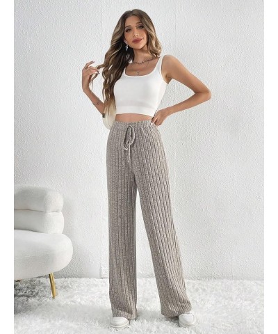 Women's Casual Drawstring Elastic Waisted Trousers Ribbed Knit Straight Leg Long Pants Apricot $15.05 Pants