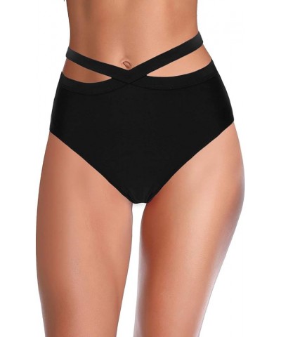 Women's High Waist Bikini Bottoms Wrap Swim Brief Short Criss Cross Tankini Bathing Suit Bottom Black $12.15 Swimsuits