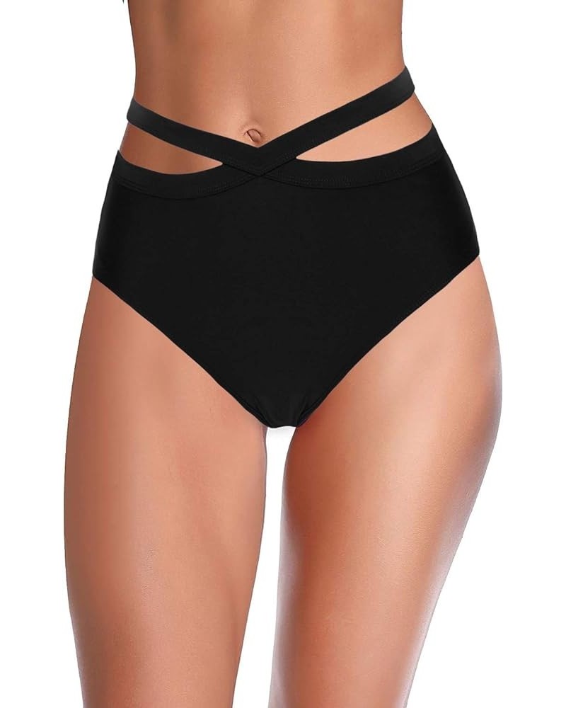 Women's High Waist Bikini Bottoms Wrap Swim Brief Short Criss Cross Tankini Bathing Suit Bottom Black $12.15 Swimsuits