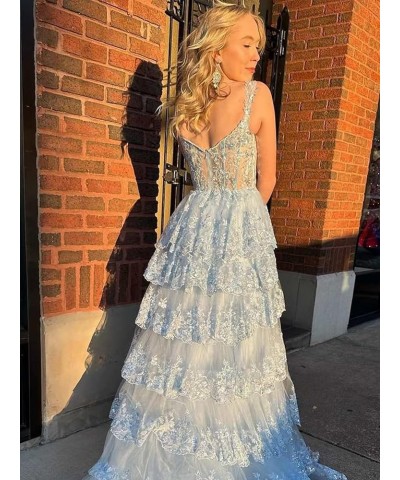 Tiered Lace 2024 Prom Dresses Long Sequin A Line Evening Dresses with Slit Off Shoulder Formal Gowns for Women Blush $39.60 D...