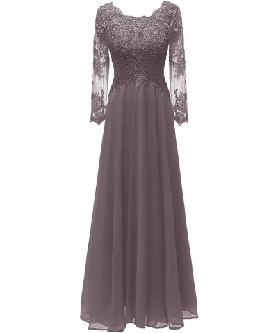 Mother of The Bride Dresses Long Evening Formal Gowns Lace Applique with Long Sleeves Women Grey $42.64 Dresses