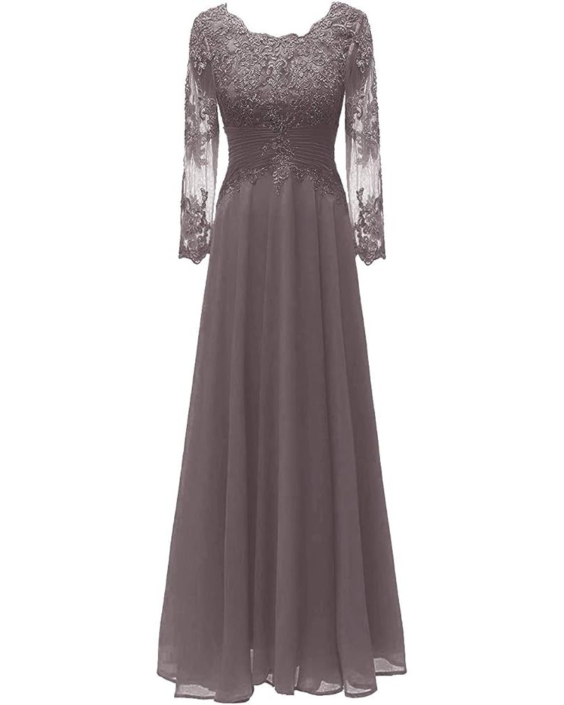 Mother of The Bride Dresses Long Evening Formal Gowns Lace Applique with Long Sleeves Women Grey $42.64 Dresses