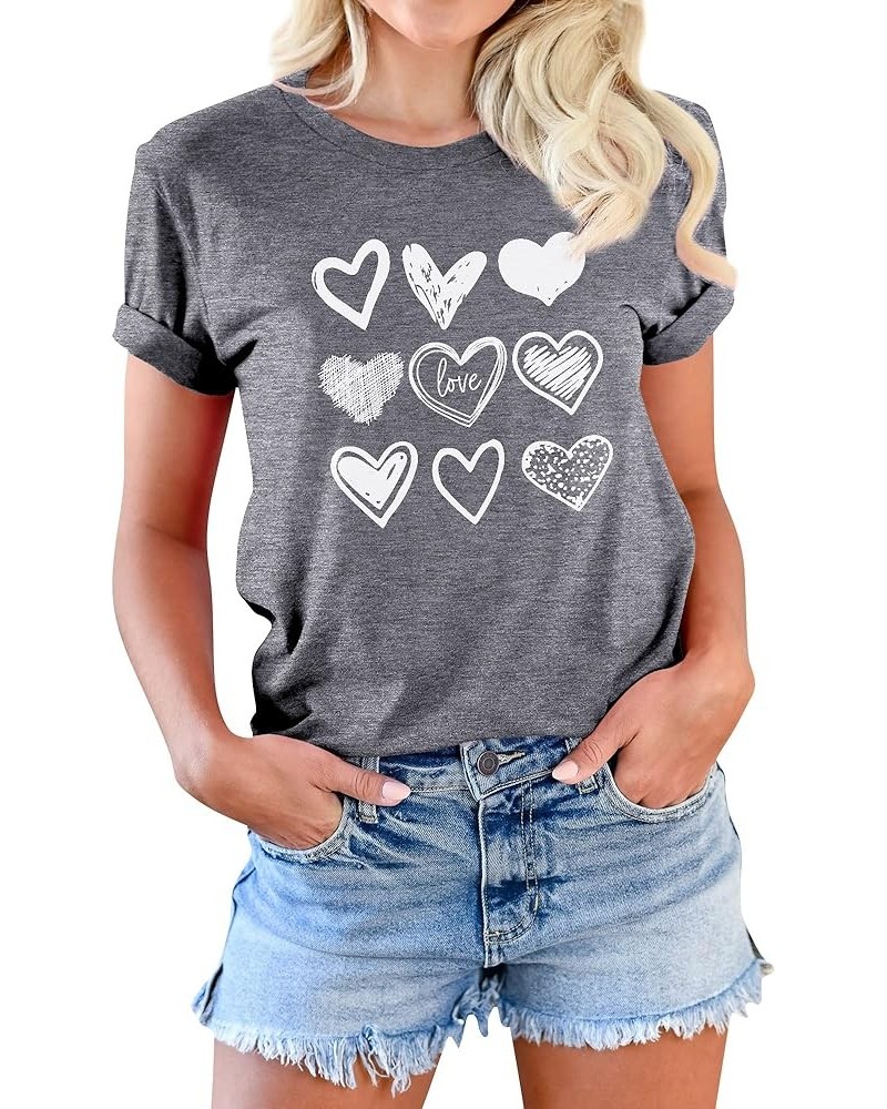 Women Valentines Day Cute Peach Hearts Graphic Shirts Round Neck Short Sleeve Summer T-Shirts A3-dark Gray $11.28 T-Shirts