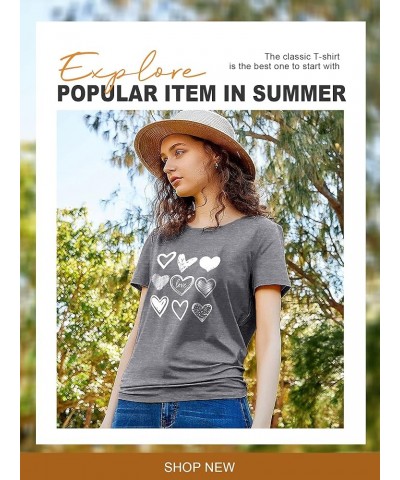 Women Valentines Day Cute Peach Hearts Graphic Shirts Round Neck Short Sleeve Summer T-Shirts A3-dark Gray $11.28 T-Shirts