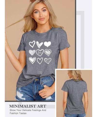 Women Valentines Day Cute Peach Hearts Graphic Shirts Round Neck Short Sleeve Summer T-Shirts A3-dark Gray $11.28 T-Shirts