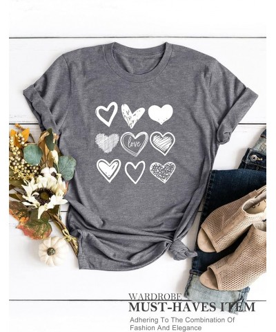 Women Valentines Day Cute Peach Hearts Graphic Shirts Round Neck Short Sleeve Summer T-Shirts A3-dark Gray $11.28 T-Shirts