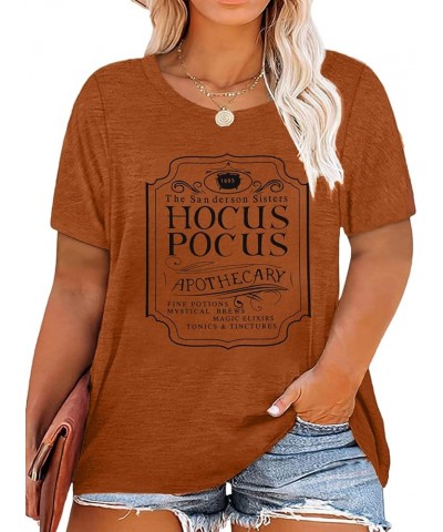 Women Plus Size Hocus Pocus Shirts Sanderson Sisters Graphic Tshirt Halloween Loose Fit Short Sleeve Tee Tops Brown1 $8.99 Tops