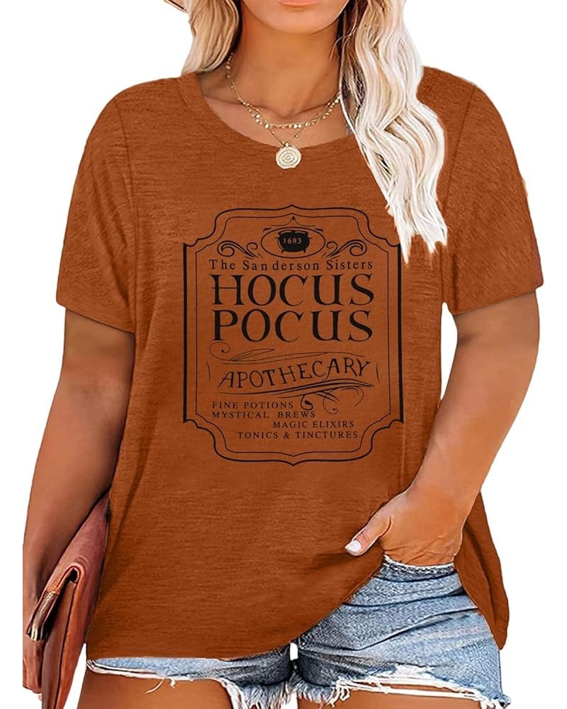 Women Plus Size Hocus Pocus Shirts Sanderson Sisters Graphic Tshirt Halloween Loose Fit Short Sleeve Tee Tops Brown1 $8.99 Tops