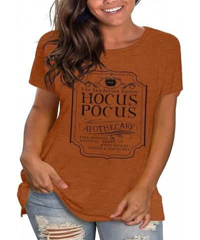 Women Plus Size Hocus Pocus Shirts Sanderson Sisters Graphic Tshirt Halloween Loose Fit Short Sleeve Tee Tops Brown1 $8.99 Tops