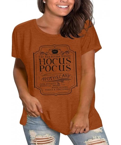 Women Plus Size Hocus Pocus Shirts Sanderson Sisters Graphic Tshirt Halloween Loose Fit Short Sleeve Tee Tops Brown1 $8.99 Tops