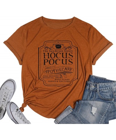 Women Plus Size Hocus Pocus Shirts Sanderson Sisters Graphic Tshirt Halloween Loose Fit Short Sleeve Tee Tops Brown1 $8.99 Tops