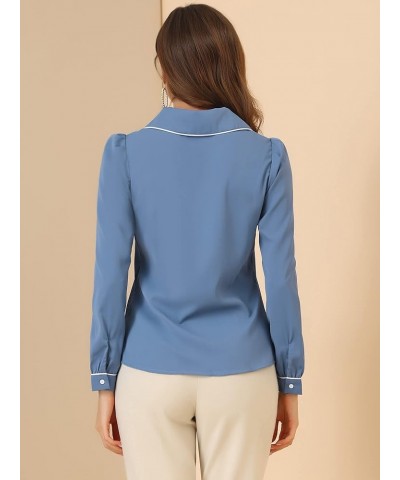 Women's Peter Pan Collar Shirt Long Sleeve Elegant Button Down Work Blouse Grey Blue $13.20 Blouses