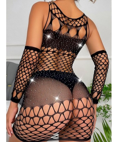 Women's Sexy Sleeveless See Through Sparkly Rhinestones Mesh Bodycon Mini Dress N-black $10.99 Dresses