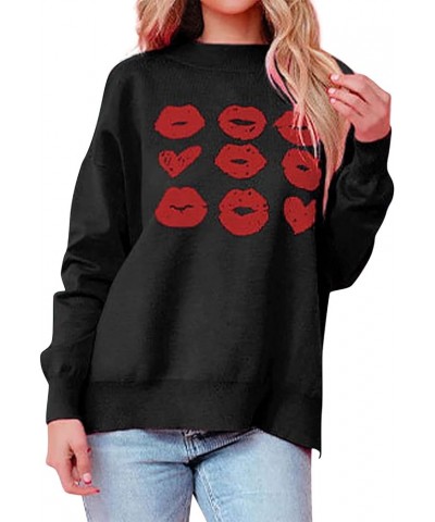 Women's Autumn&Spring Valentine's Day Love Pattern Knit Sweater Soft and Smooth Beautiful Sweater Fuzzy Retro D-black $10.94 ...