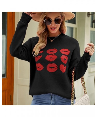 Women's Autumn&Spring Valentine's Day Love Pattern Knit Sweater Soft and Smooth Beautiful Sweater Fuzzy Retro D-black $10.94 ...