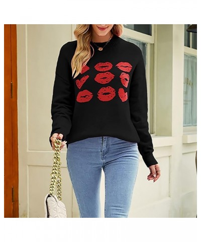 Women's Autumn&Spring Valentine's Day Love Pattern Knit Sweater Soft and Smooth Beautiful Sweater Fuzzy Retro D-black $10.94 ...