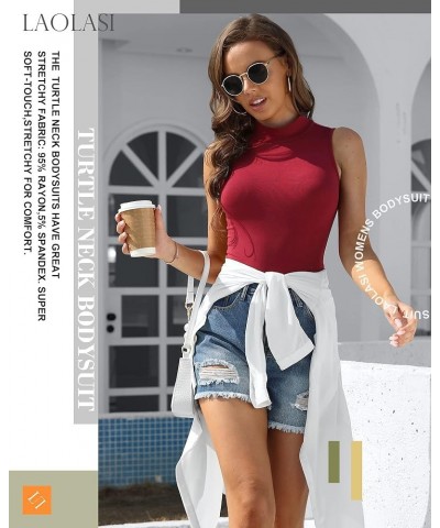 Women's Turtle Neck Mock Neck Sleeveless Slim Fit Bodysuit Tops Jumpsuit 06 Red $10.49 Bodysuits