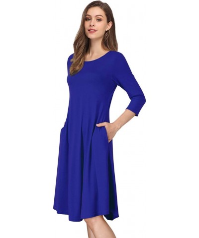 Women's Scoop Neck 3/4 Long Sleeve Pockets Loose Casual Midi Dress,(XXL RoyalBlue $11.60 Dresses