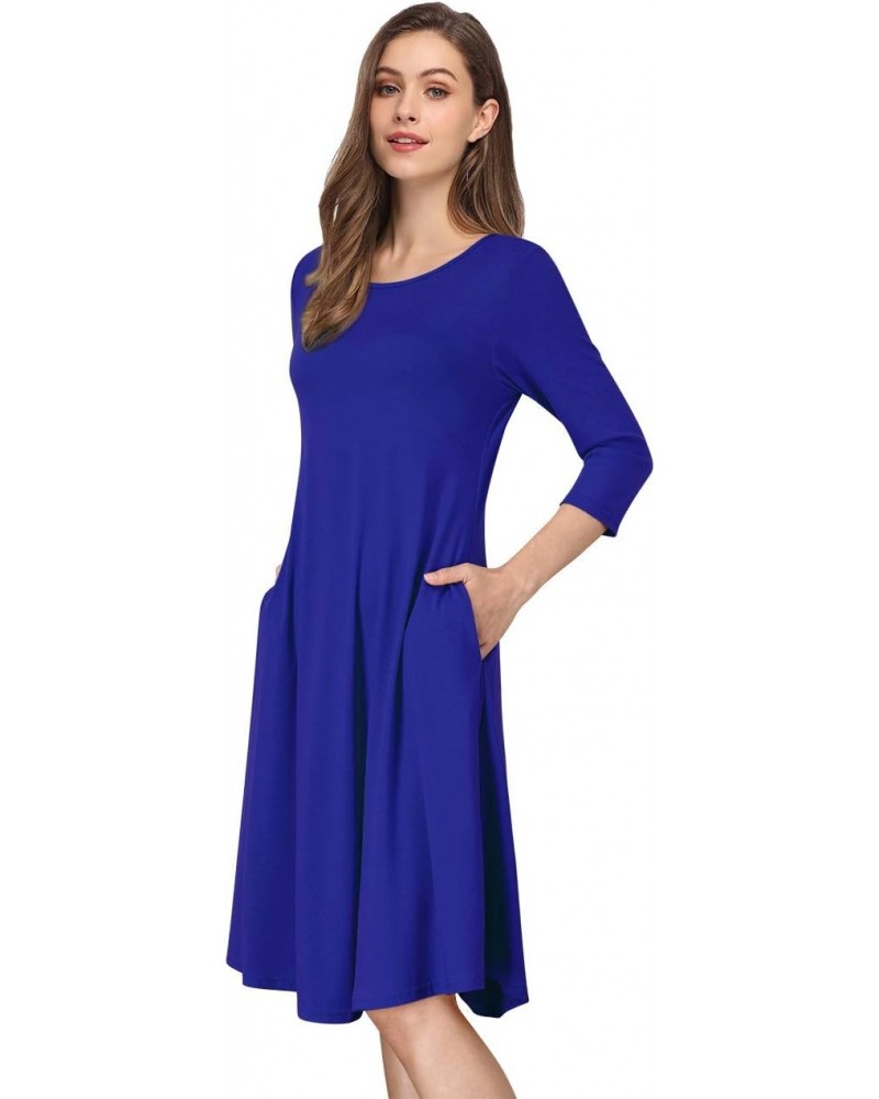 Women's Scoop Neck 3/4 Long Sleeve Pockets Loose Casual Midi Dress,(XXL RoyalBlue $11.60 Dresses