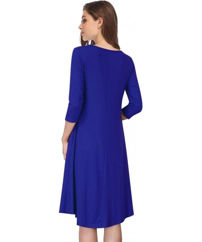 Women's Scoop Neck 3/4 Long Sleeve Pockets Loose Casual Midi Dress,(XXL RoyalBlue $11.60 Dresses