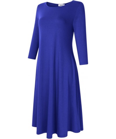 Women's Scoop Neck 3/4 Long Sleeve Pockets Loose Casual Midi Dress,(XXL RoyalBlue $11.60 Dresses